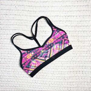 Lorna Jane Sports Bra Tribal Print Pink Racerback